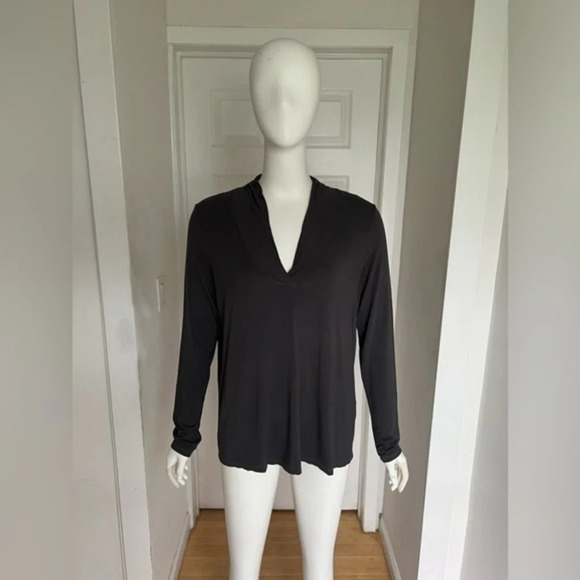 NWT Michael Stars Deep V-Neck Tee Top Oxide Gray One Size Jersey Long Sleeve - Picture 1 of 10